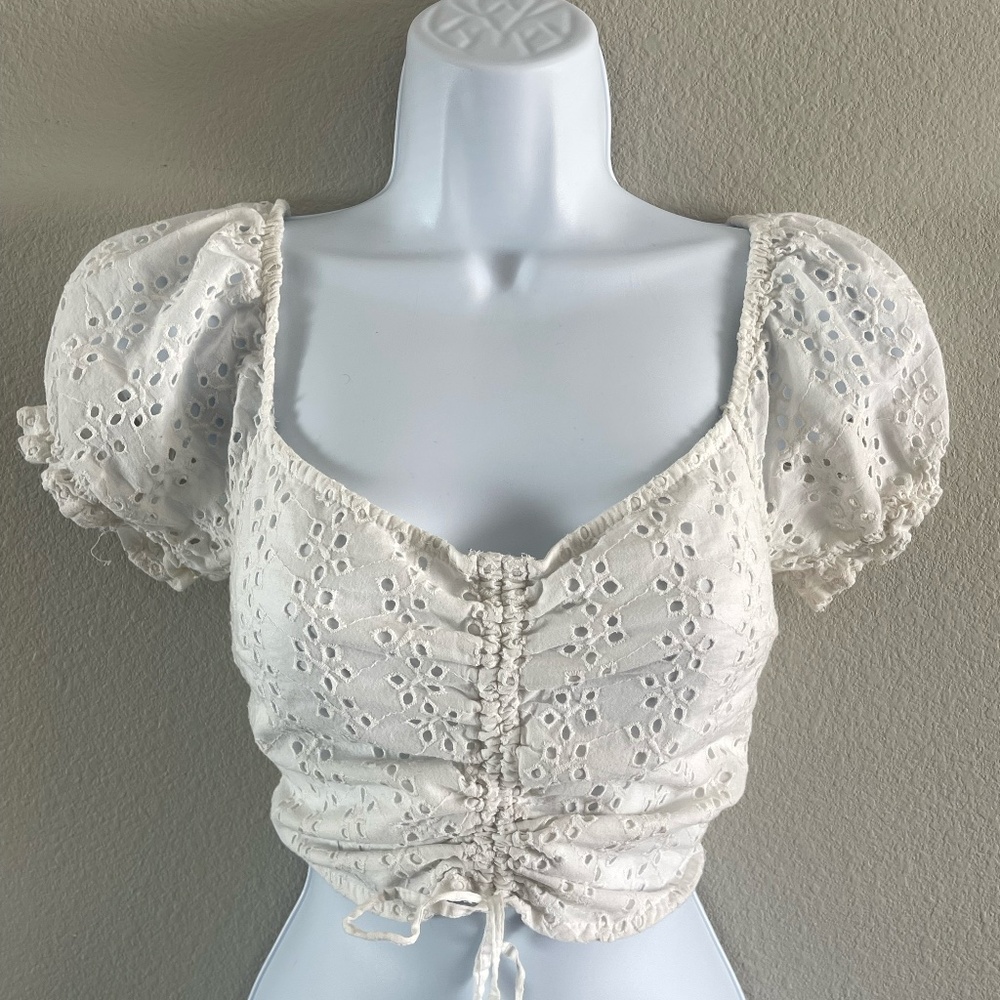 Hollister White Square Neck Scrunched Top – Size Small